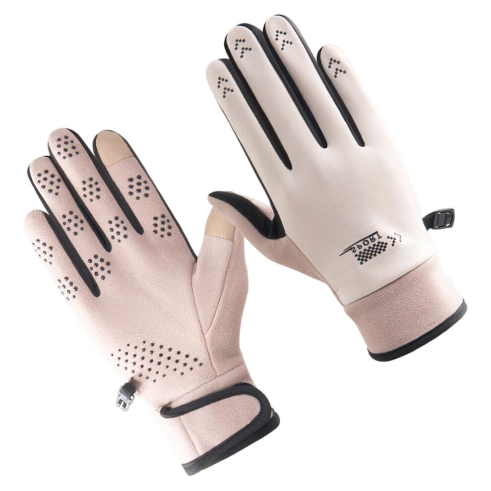 Beige Unisex Waterproof Touchable Screen Gloves For Skiing- W