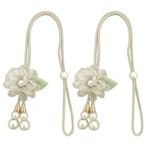 Adjustable Window Curtain Tiebacks Set Floral Pearls-beige1