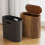 Bathroom trash can with lid marble wood pattern small 2