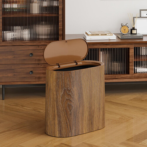 Bathroom trash can with lid marble wood pattern small 2