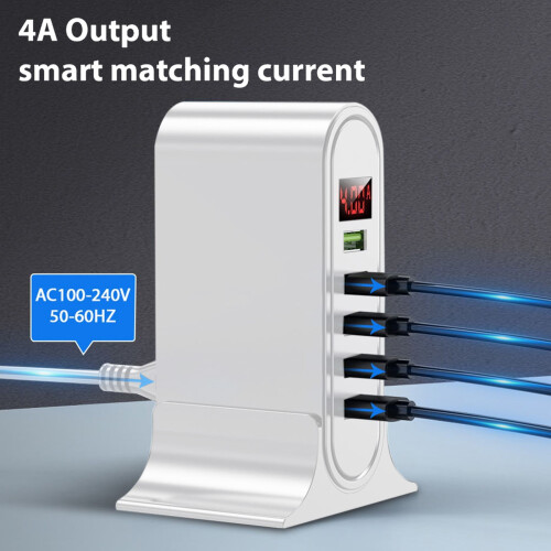 Concentrador de carga USB de 5 puertos, compacto, en forma de U y con seguridad. 2