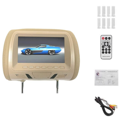 Universal 7Polegadas Car Headrest Monitor Screen Assento Traseiro Entretenimento Multi-Media Player para AV USB  MP4 MP5 FM Beige