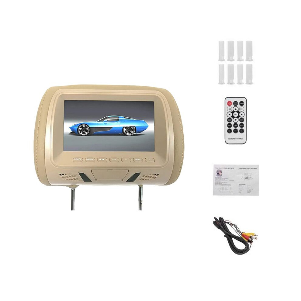 Universal 7Inches Car Headrest Monitor Screen Rear Entertainment Multi-Media Player For Av Usb Mp4 Mp5 Fm Beige 6034215211030