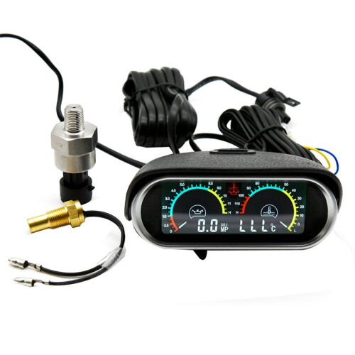 2 in 1 LCD Universele Auto Horizontale Water Temp Meter + Oliedrukmeter 1/8NPT Water Temp Adapter voor 10Mm Sensor