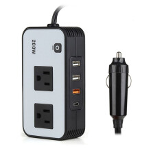 200W Car Power Inverter,  12V to 110V AC Car Plug Adapter Socket with USB Fast Charger 2.4A USB/Laptop Car Charger