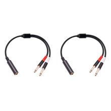 2Pcs 6.35mm 1/4 Inch Stereo TRS Female to 2 Dual 6.35mm Mono TS Male Y Splitter Cable Audio Adapter Cable