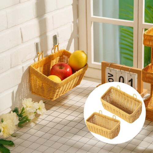 2 Wall-Hanging Storage Baskets, Imitation Rattan Plastic, 1