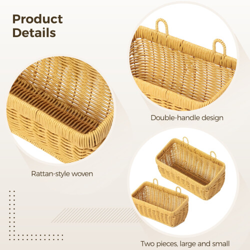 2 Wall-Hanging Storage Baskets, Imitation Rattan Plastic, 2