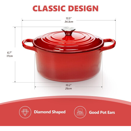5.5 Qt Red Enameled Cast Iron Dutch Oven 1