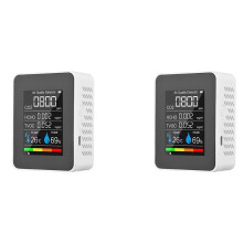 2X 5 in 1 Luchtkwaliteitsmonitor TVOC HCHO Temperatuur Vochtigheid CO2 Meter, USB Oplaadbare CO2 Detector Wit