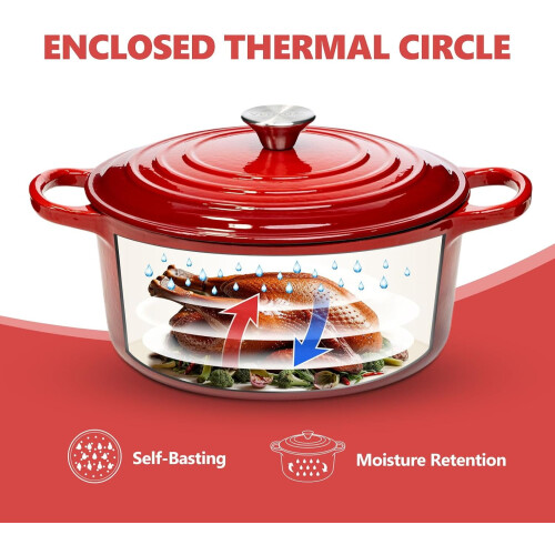 5.5 Qt Red Enameled Cast Iron Dutch Oven 2