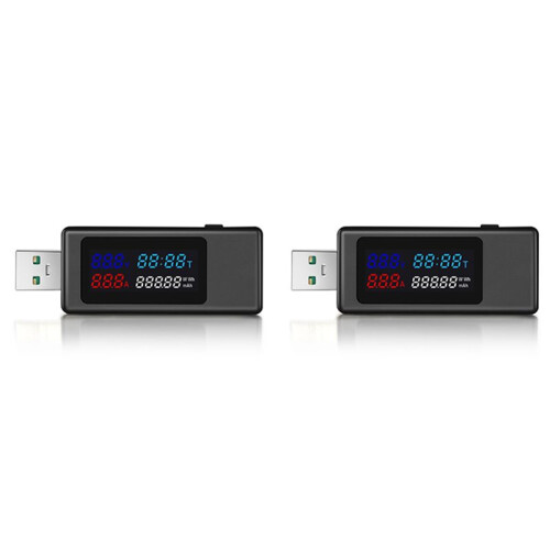 2X 6 in 1 USB Tester DC4-30V IPS Display Digital Voltage Power Timing Capacity Meter Detector for Current, Voltage,Black