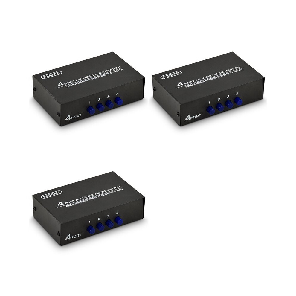3X Fjgear Av Switcher 4 Into 1 Out Av Rca Interface Audio And Video Switcher Multi-Function 4-Way Av Switcher 4713497211908