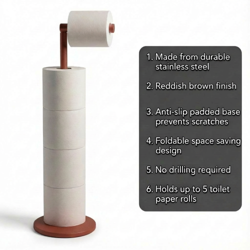 ZISH Toilet Roll Holder Freestanding Reddish Brown 2