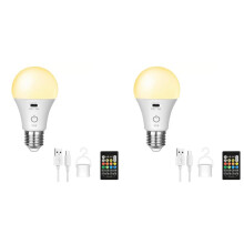 2X RGB USB LED Bulb - Rechargeable, Dimmable Bulb E27 with Timing Cordless Battery Operated Light Bulb