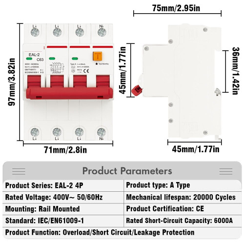 AC2P230V4P400V ηλεκτρονικός διακόπτης υπολειπόμενου ρεύματος τύπου RCBO RCCB MCB για 2