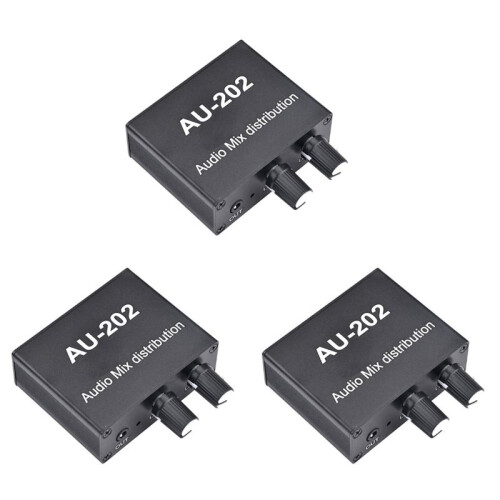 3X AU-202 2 Input 2 Output Stereo Mixer Audio Distributor for Headphone External Power AMP Volume Alone Control