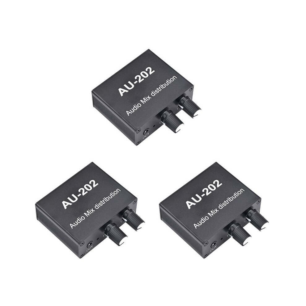 3X Au-202 2 Input 2 Output Stereo Mixer Audio Distributor For Headphone External Power Amp Volume Alone Control 6033600680727