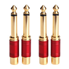 6.35mm 1/4 Inch Male Mono TS to RCA Female Interconnect Audio Adapter Conversion Plug (Red 4 Pack)