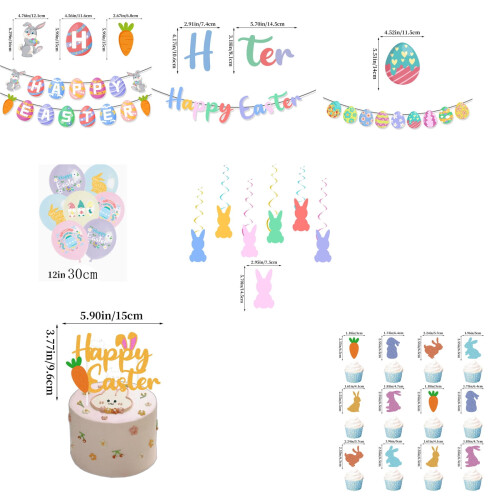 35-Piece Easter Decoration Set: Bunnies, Eggs & Balloons 2