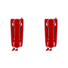 2X Klassieke Wandtelefoon voor Vaste Lijnen met Mechanisch Belsignaal, Enkele Lijn 2554 Wandtelefoon met Voicemail-Indicator, Rood