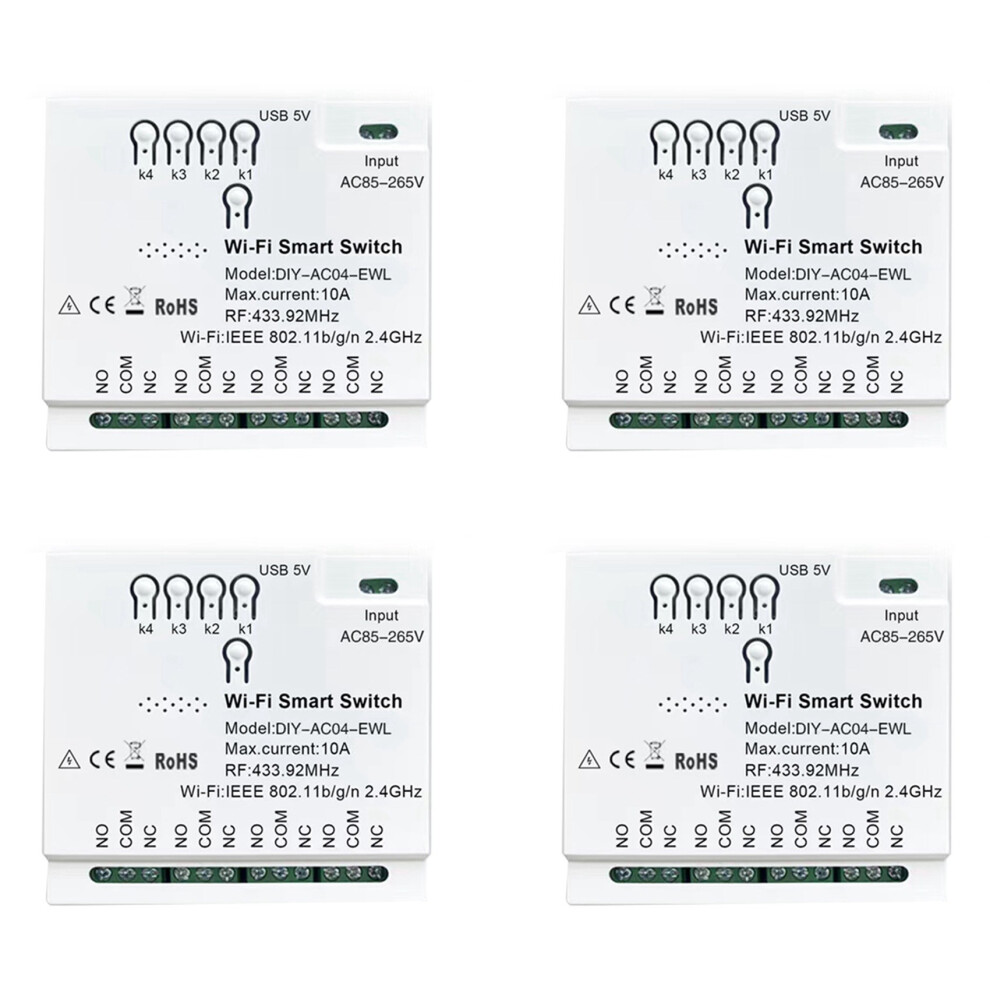 4X 4Ch Ewelink Wifi Rf433 85-265V 2.4G Wifi Smartlife Home Automation Module For Iftt Alexa Home 4711433672103