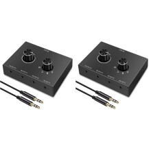 2X 4 Way 3.5mm Jack Audio Switcher Stereo Bi-Directional Audio Splitter Box 4 in 1 Out Headphone Amplifier