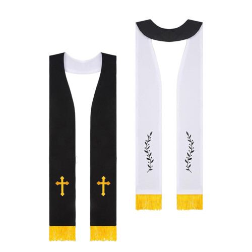 10Pcs Assorted Color Pastor Stole Double-Sided with Cross Embroidery 2