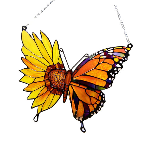Vitrail suspendu, panneau de verre coloré,-Papillon