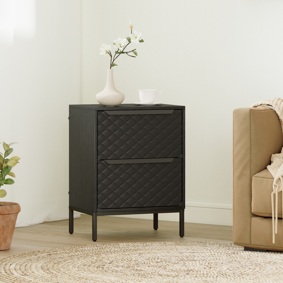 Homcom (Black) Chest Of Drawers, 2 Fabric Drawer Dresser, Aluminium Handles Black