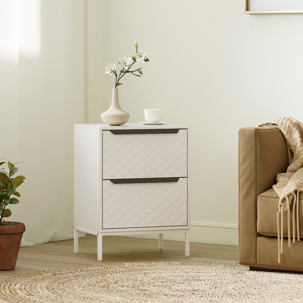 Homcom (White) Chest Of Drawers, 2 Fabric Drawer Dresser, Aluminium Handles White