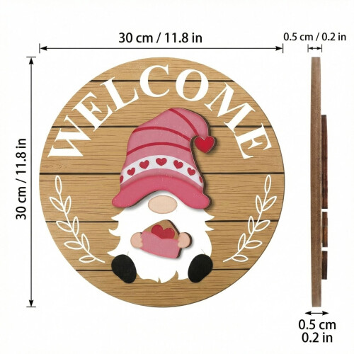 Velkomstskilt i tre, utskiftbart gnome, 30x30cm 1