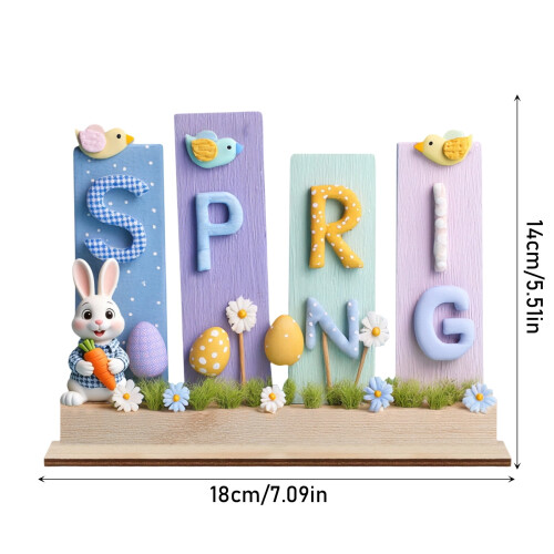 Panneau de table en bois de Pâques, lapin maman bébé fleurs œufs 1