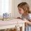 Panneau de table en bois de Pâques, lapin maman bébé fleurs œufs 3