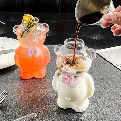 Björnformad glasmugg med lock och sugrör – 320 ml 1