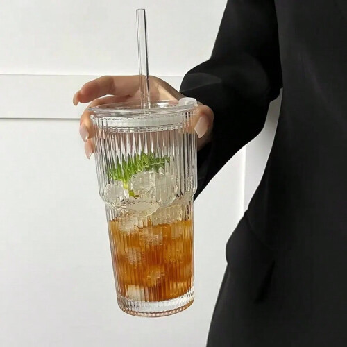 Randiga vintage-glas med sugrör, 4 st 2