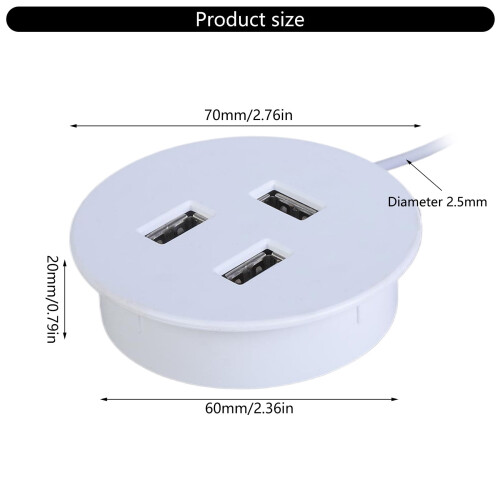 3 Port USB Desktop Embedded Charging Adapter For 3 USB Hubs Computer Desk Splitter Charging Cable Management 1