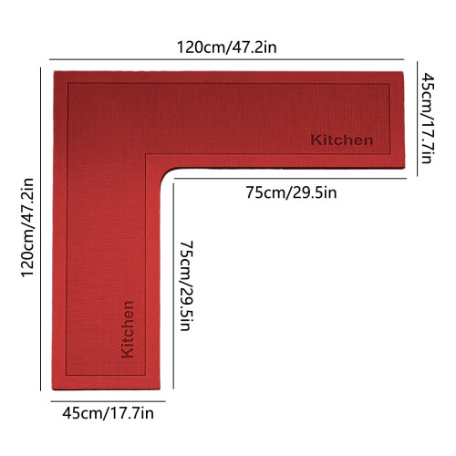 Corner Sink Kitchen Mat L-Shaped Absorbent Anti-Slip Red 2