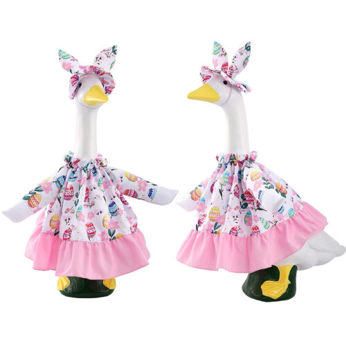 Statua di oca pasquale in cemento da 58 cm con cappello e vestito 1