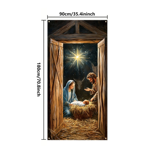 Kerststal deurgordijn 71x35 inch 2