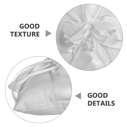 Wedding Ring Pillow White Fabric Flower Design 1 Pack 2