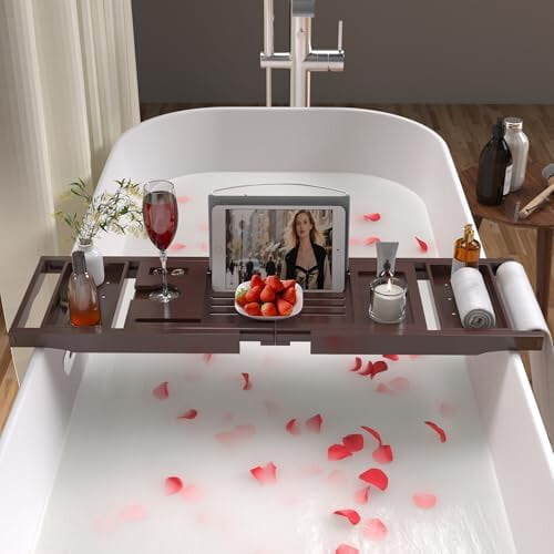 Foldable Bamboo Bathtub Caddy Tray – 28.5–40.1 in 1