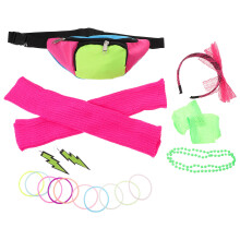 38Stk Damen Neon Outfit Zubehör: Kopfband Ohrringe Set