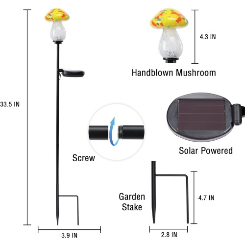 Mushroom Solar Outdoor Lights Handmade Glass2Pack 1