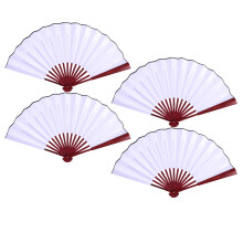 4Pcs White Bamboo Folding Hand Fans Silk Fabric DIY Paintable Portable