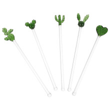 20Pcs Glass Stirring Rods Unique Cactus Design Reusable Drink Sticks