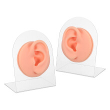 1Pair Flexible Silicone Ear Practice Model with Stand for Ear Piercing
