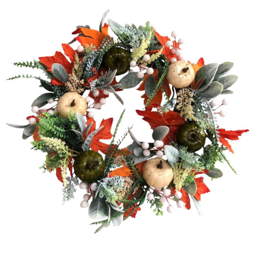 Artificial Fall Wreath with Pumpkins Peonies Eucalyptus 40cm 2