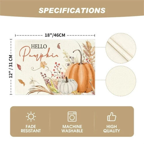 8-Piece Autumn Pumpkin & Maple Placemats, Polyester, 1
