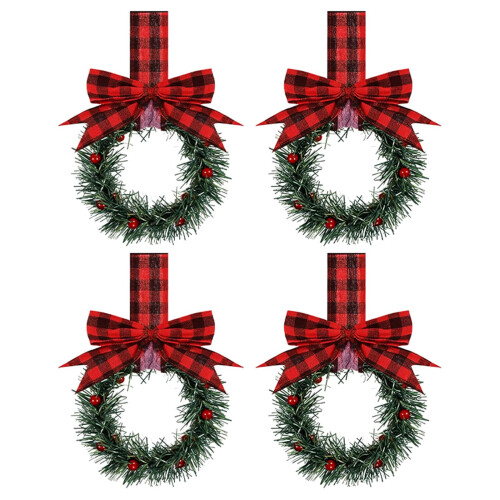 Mini julkrans med röda bär och sammetsrosett 1